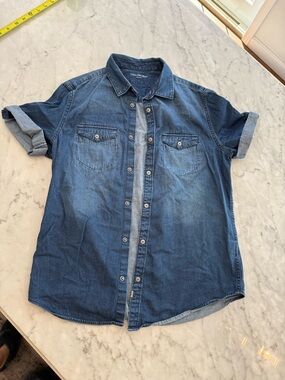 Calvin Klein Denim Short-Sleeve Button-Down Shirt - Blue